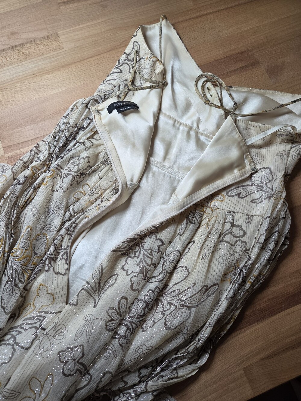 BCBG Silk Floral Midi Dress Sie 6 Formal Beige Cream (c1) - Picture 12 of 12